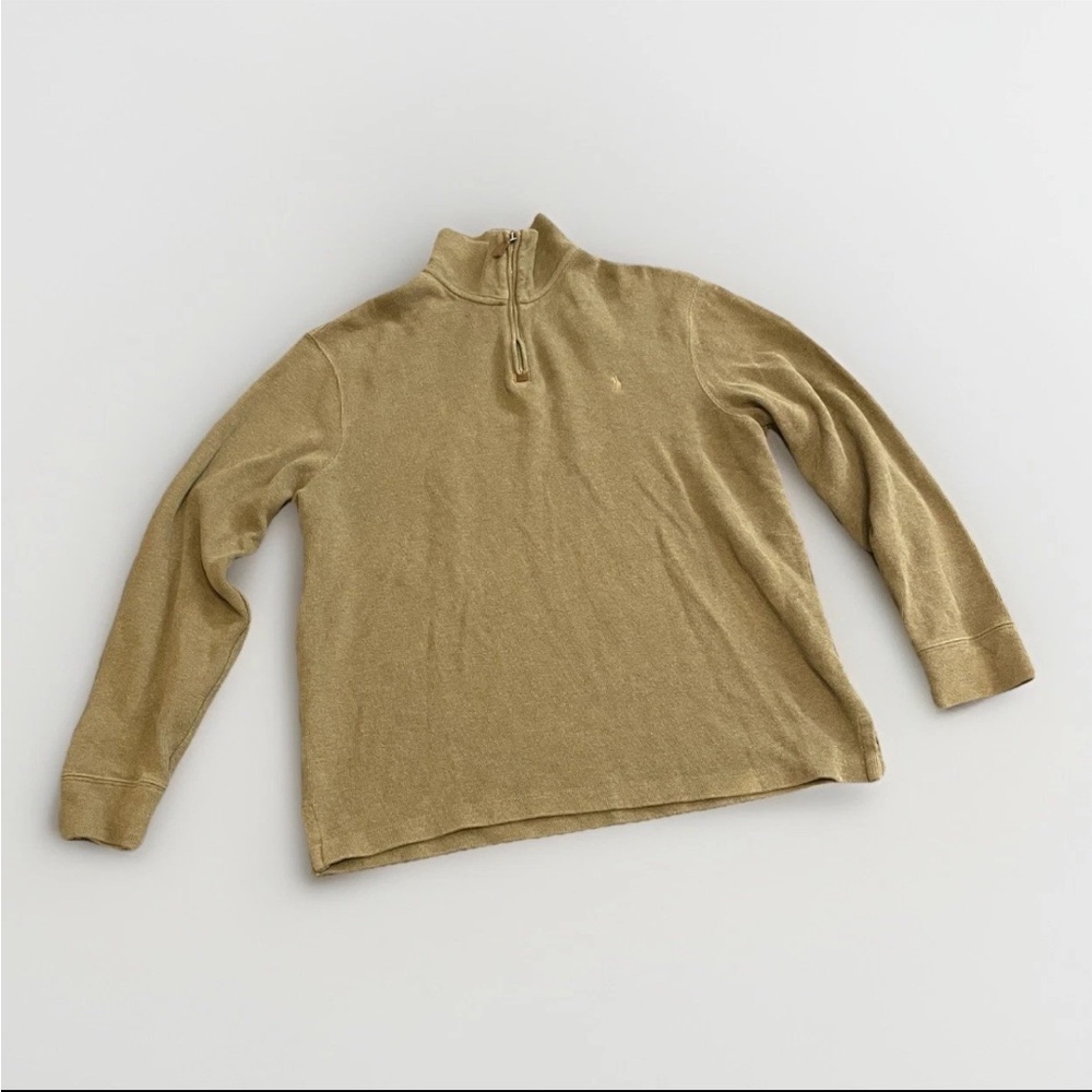 Polo Ralph Lauren 1/4 Zip Pullover Sweater Large Tan Ribbed Collar 100% Cotton